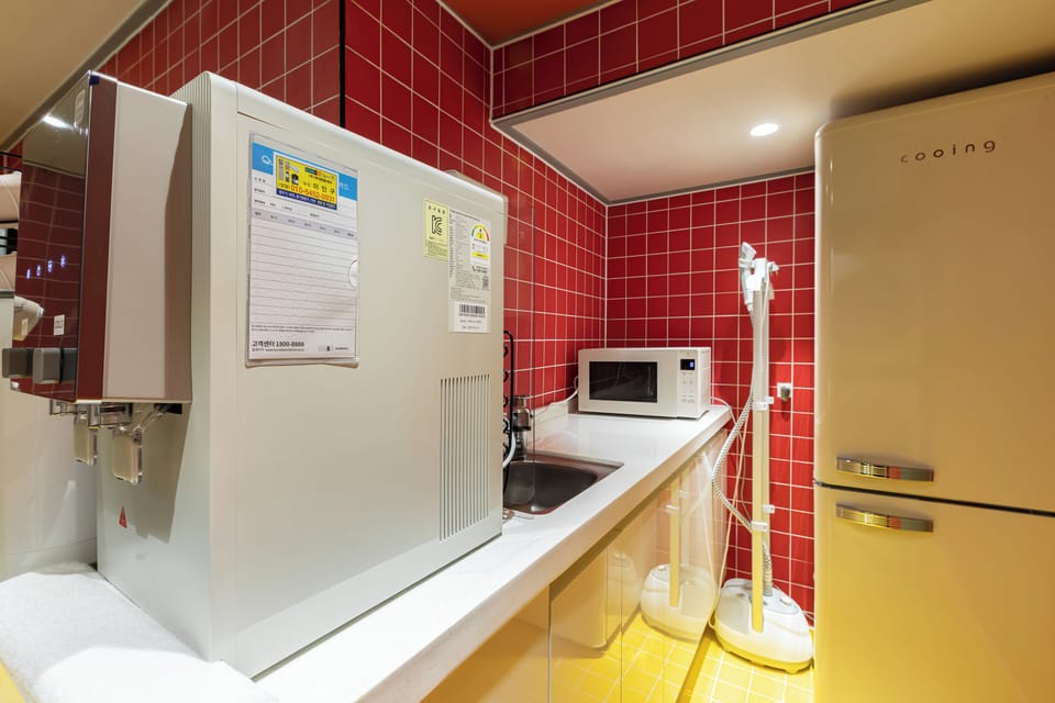 Mini-fridge, microwave