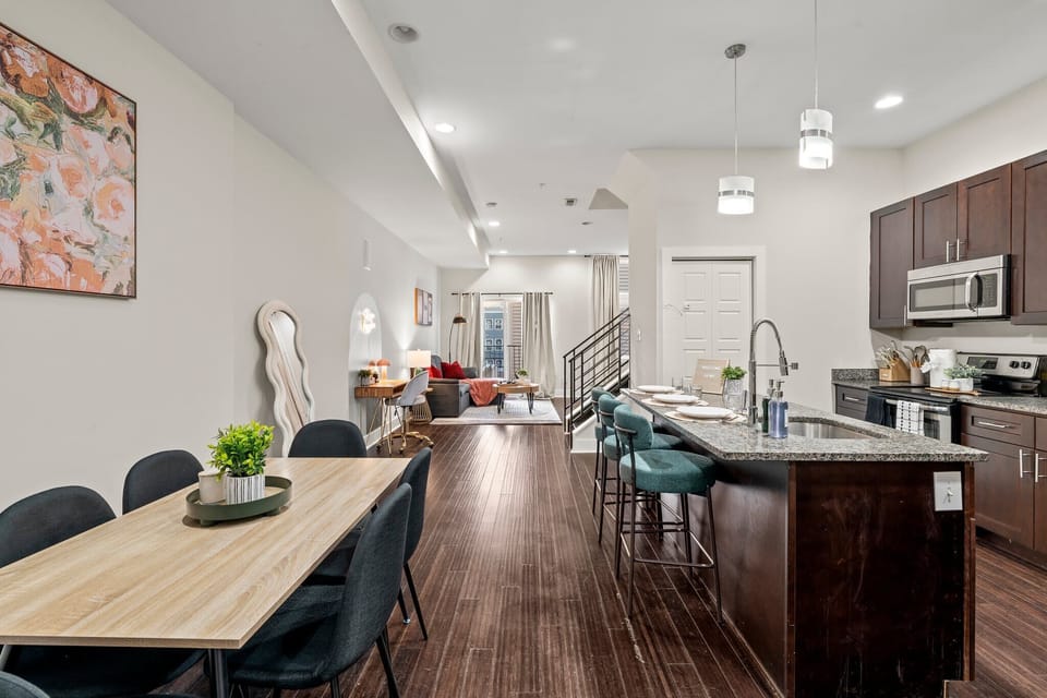Expansive open-concept space ideal for entertaining, cooking, and group gatherings.