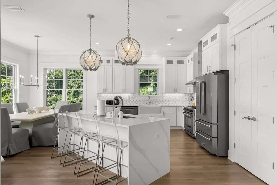 Second floor open space kitchen & dining.