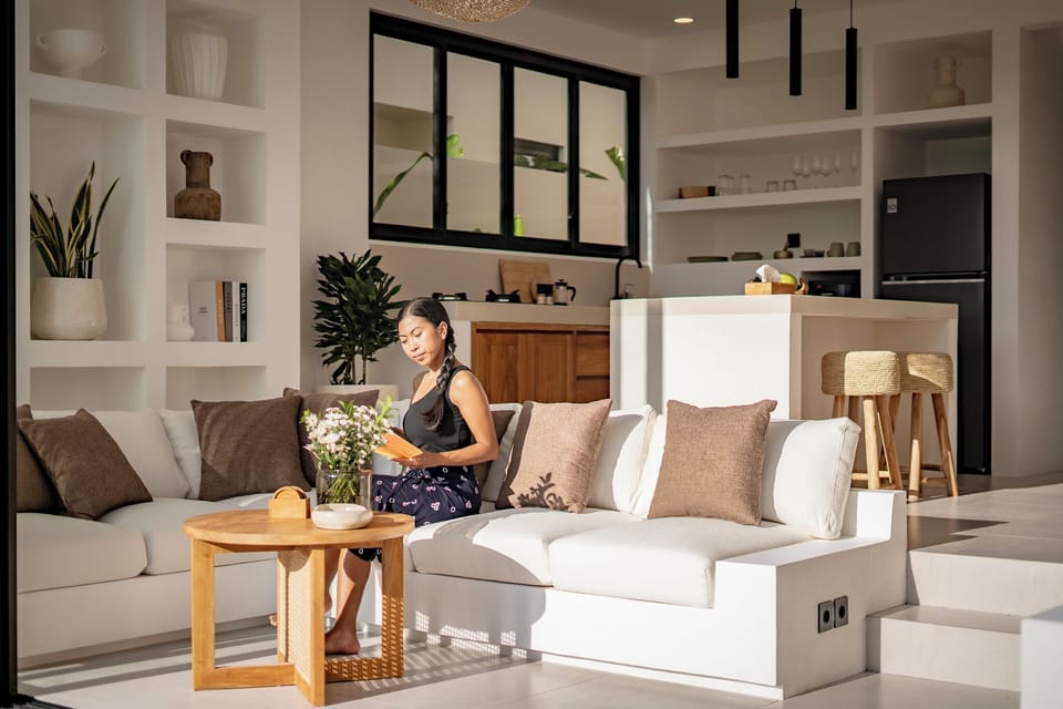 Luxury Villa, Pool View | Living area | 55-inch Smart TV with digital channels