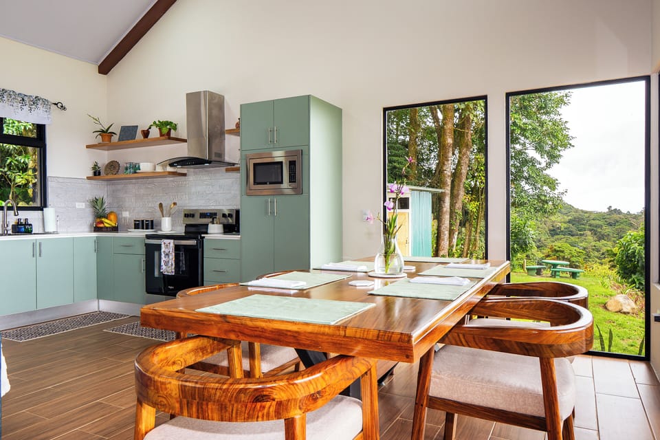 Crafted from rich Guanacaste wood, the dining table is the heart of the home. 