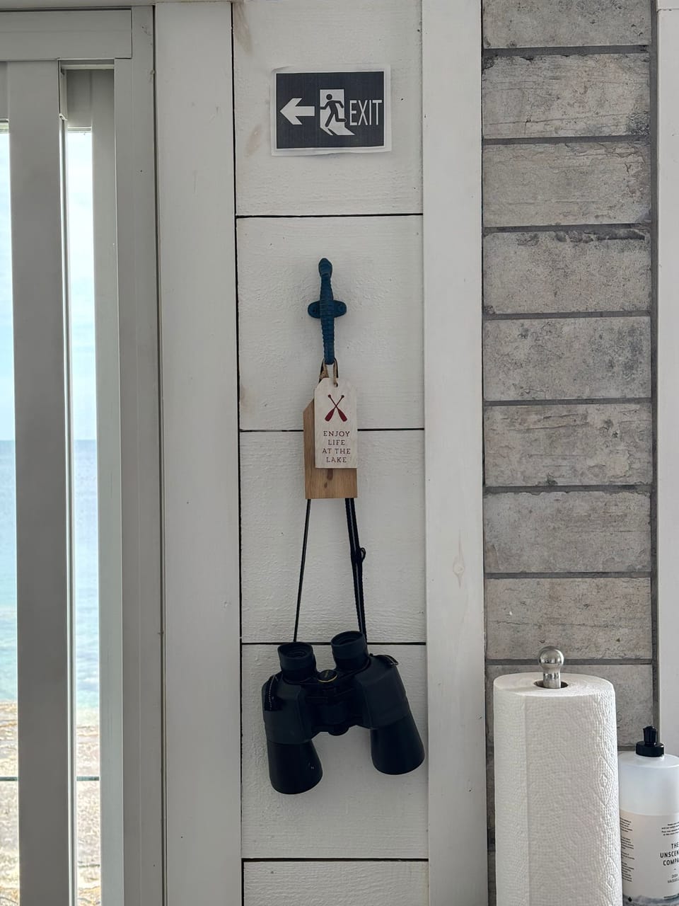 Binoculars on a hook for birdwatching or spotting boats.