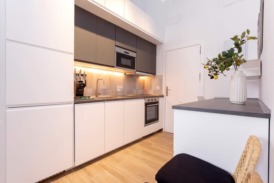 Apartment (1 Bedroom) | Private kitchen | Fridge, microwave, oven, stovetop