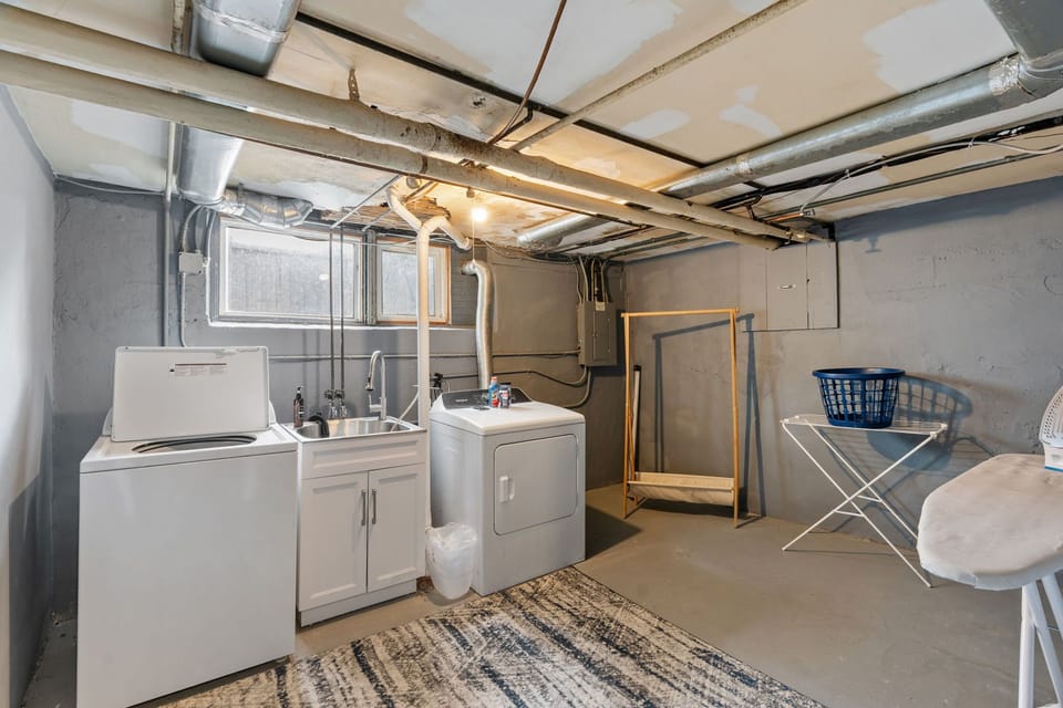 Your private laundry room features a full-size washer and dryer with convenient folding space for effortless clothing care.