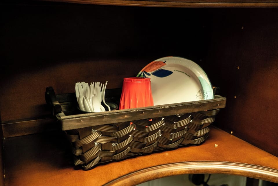 Complimentary starter disposable utensil, cups, plates for your convenience