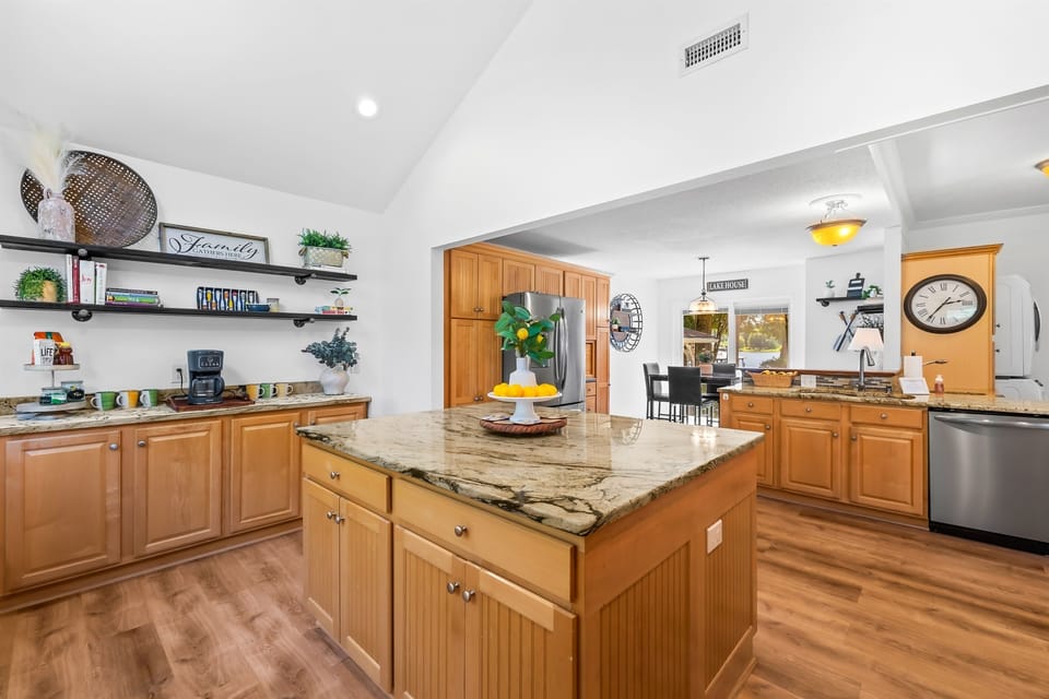 Prepare meals in the fully stocked kitchen.