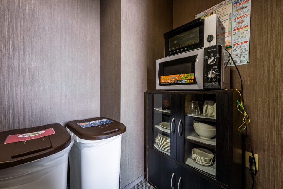 Fridge, shared microwave