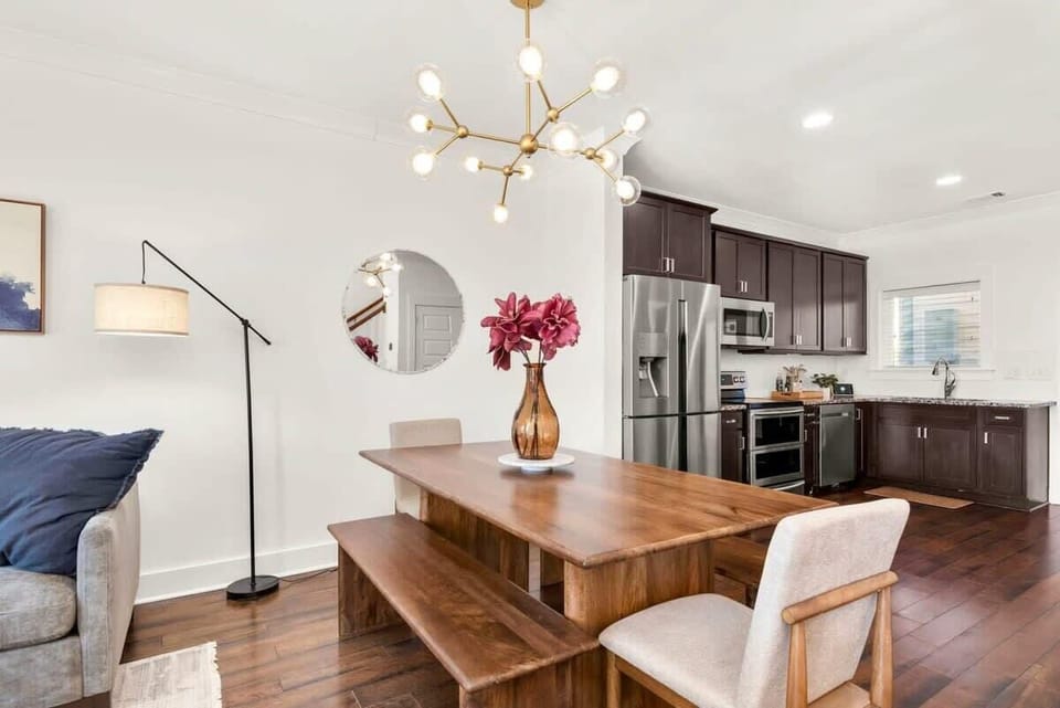The dining space offers ample space. Perfect for family style meals.