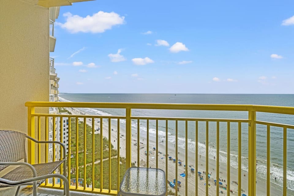 This oceanfront balcony view gives the perfect spot to watch a North Myrtle Beach sunrise.  Enjoy a morning coffee and start your day right.  It`s covered so it can be an excellent escape during a rainy summer day as well as the temperatures cool.