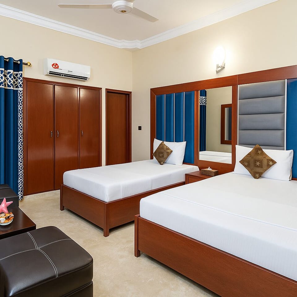 Comfort Triple Room | Premium bedding, desk, soundproofing, iron/ironing board