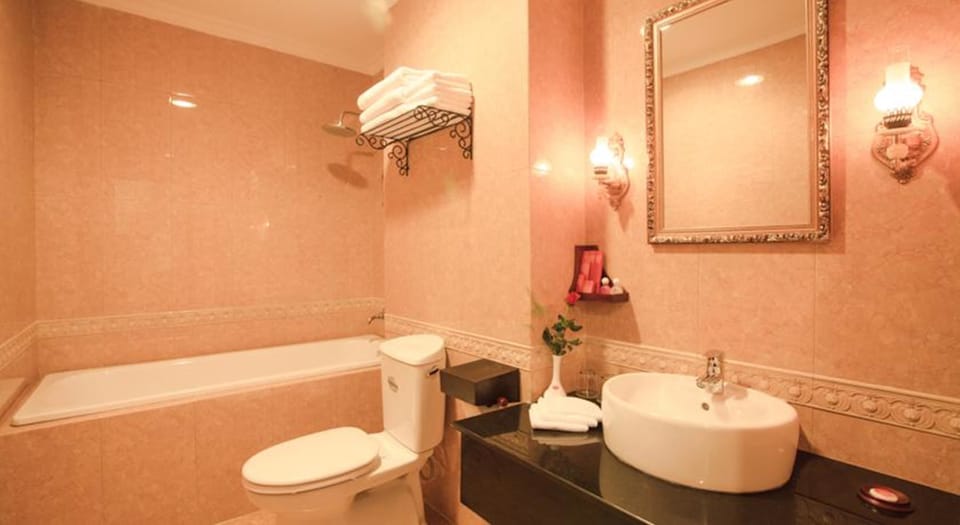 Shower, free toiletries, hair dryer, slippers