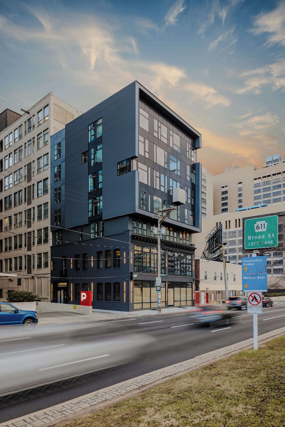 
Street view of building exterior – sleek, modern design