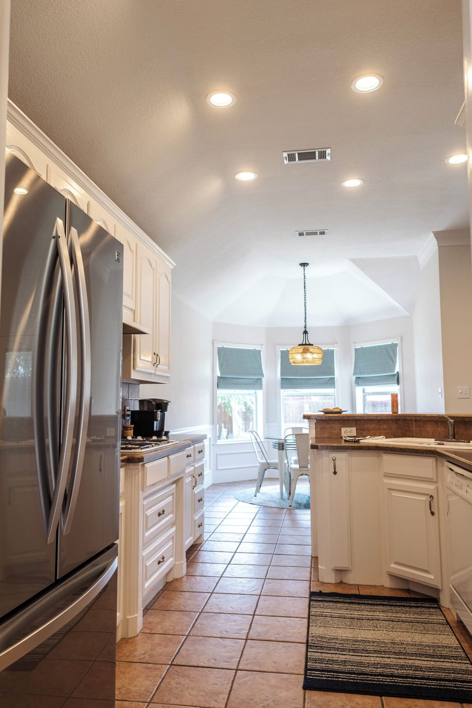 Fully stocked with pots and pans, dishes, utensils. 
