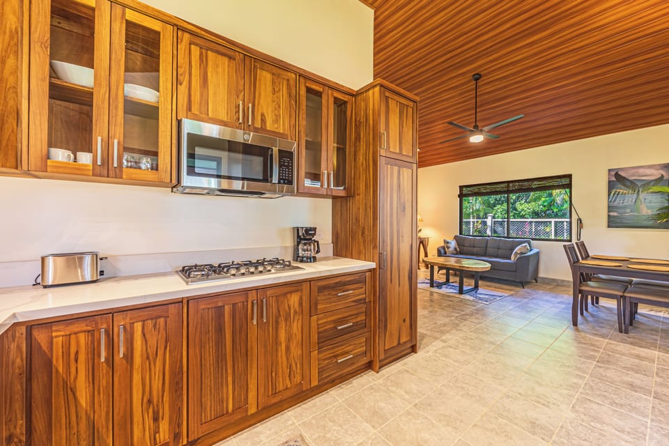 kitchen microwave and gas cooktop
