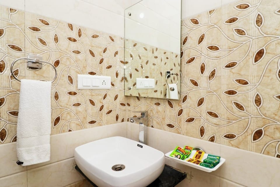 Hair dryer, slippers, towels, soap