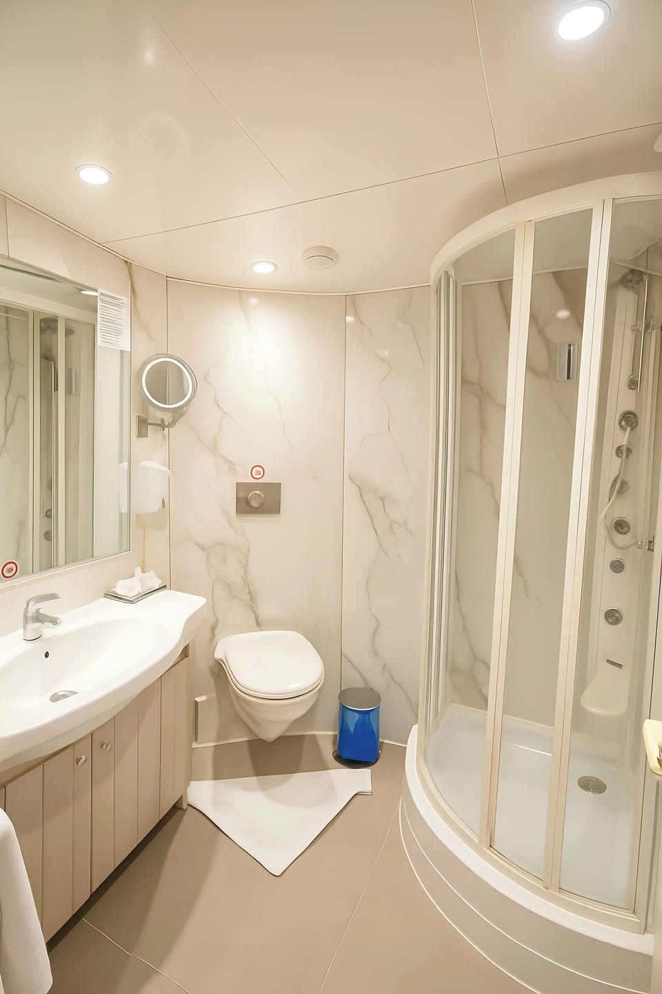 Separate tub and shower, hair dryer, towels, soap