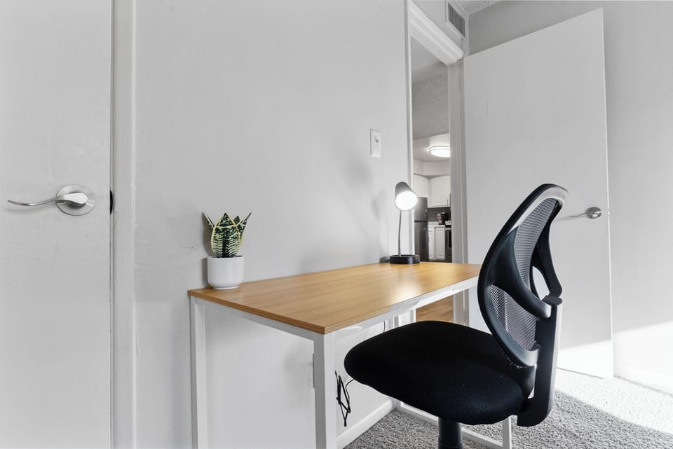 Dedicated desk and chair for remote work.