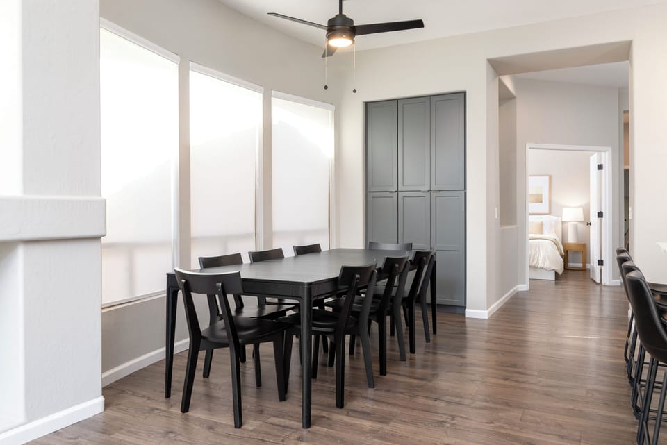 Dining area with seating for family meals and group gatherings