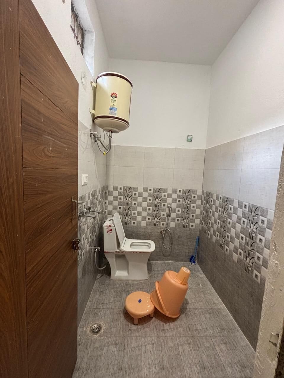 Shower, slippers, towels, soap