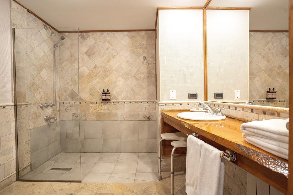 Combined shower/tub, eco-friendly toiletries, hair dryer, towels
