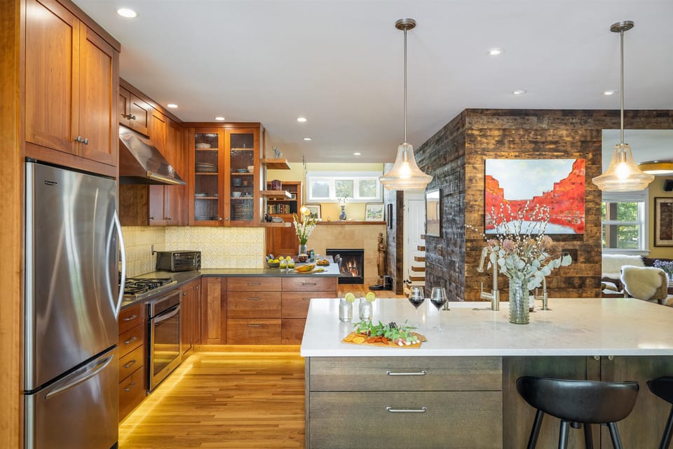 Kitchen and island
