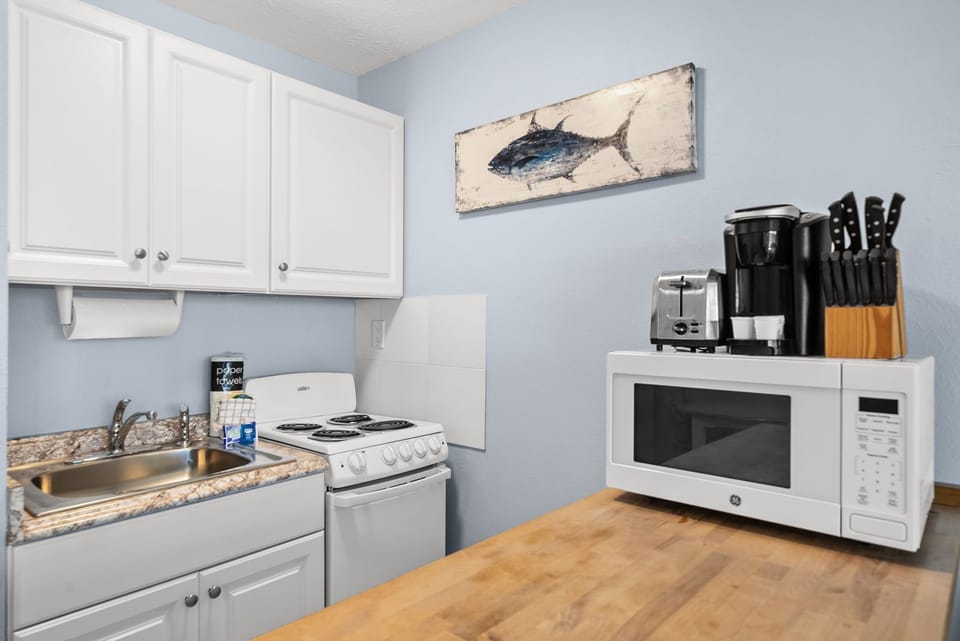 Kitchen with microwave