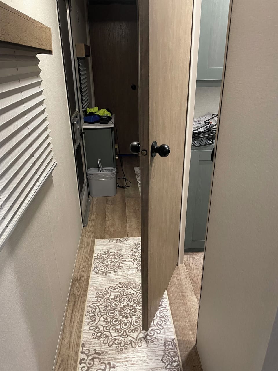 Hall from living room to bathroom and bedroom.