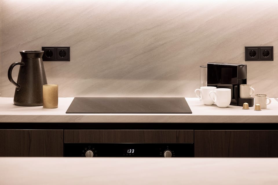 Olea Residence, Syntagma by Aura Homes | Private kitchen | Full-size fridge, oven, stovetop, dishwasher