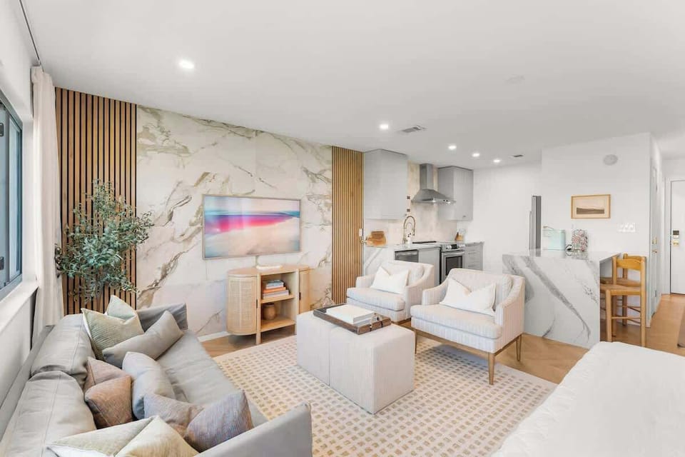 Living space with smart tv is perfect for winding down at night to watch a movie!