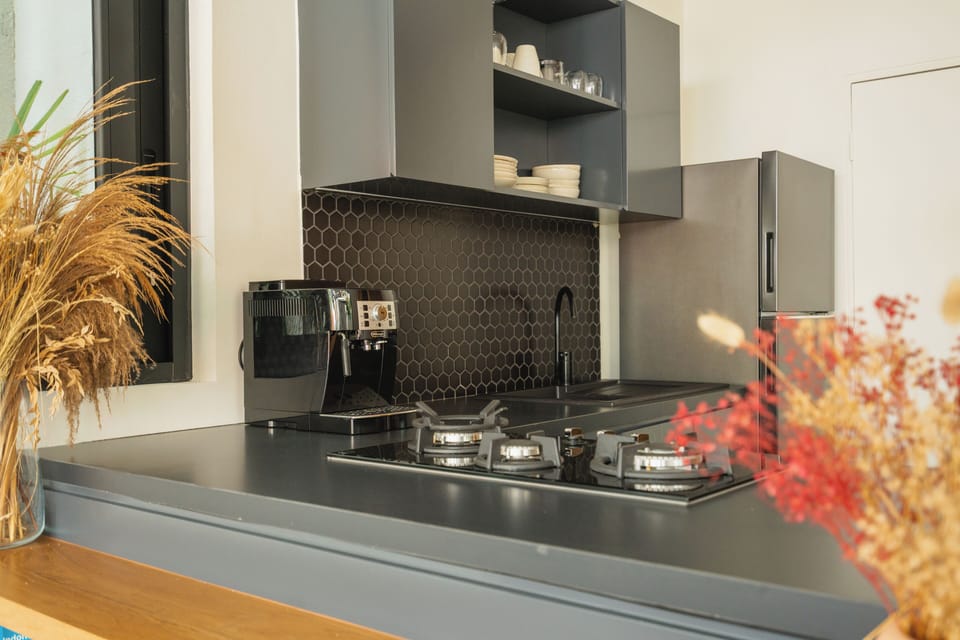 Deluxe Villa, 1 Bedroom, Private Pool, Pool View | Private kitchen | Fridge, microwave, stovetop, electric kettle