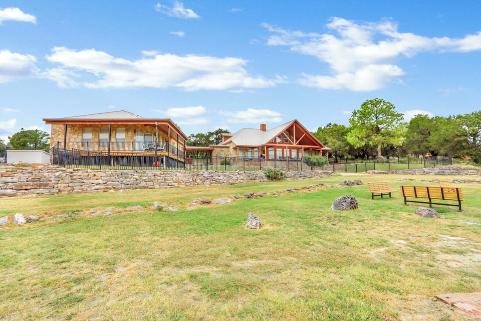 View of main house and guest house from rear yard