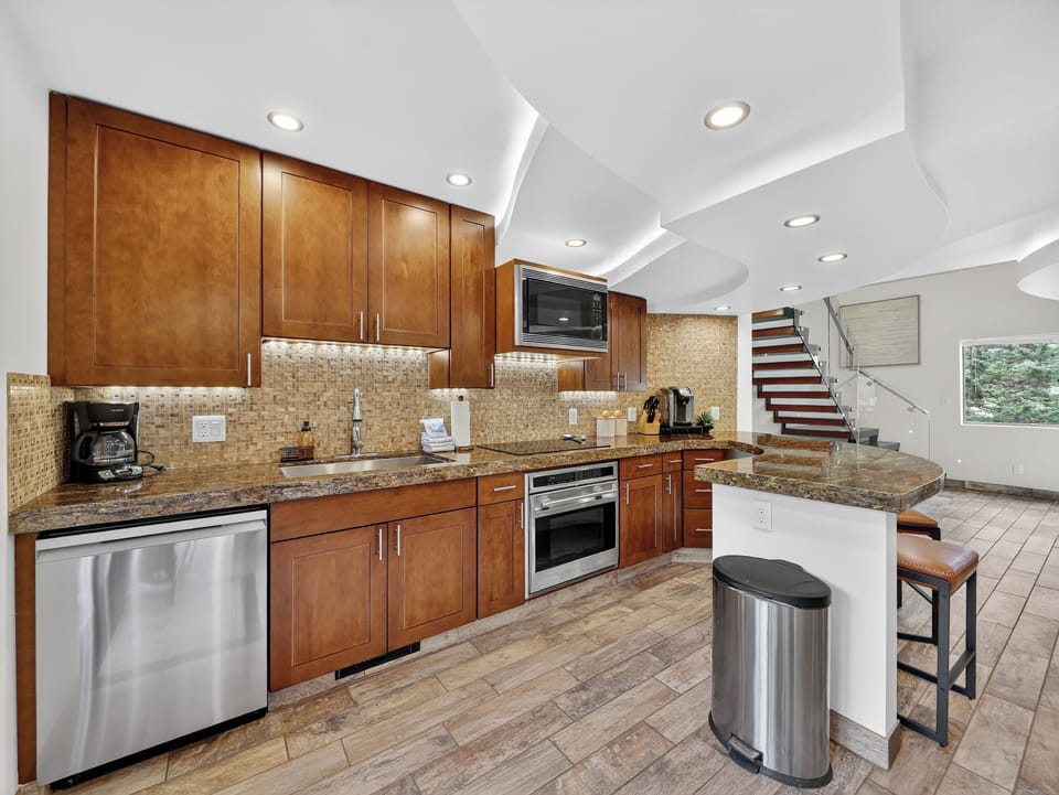 Chef’s kitchen featuring Wolf and Sub-Zero appliances, fully equipped with everything you need to prepare meals in the mountains