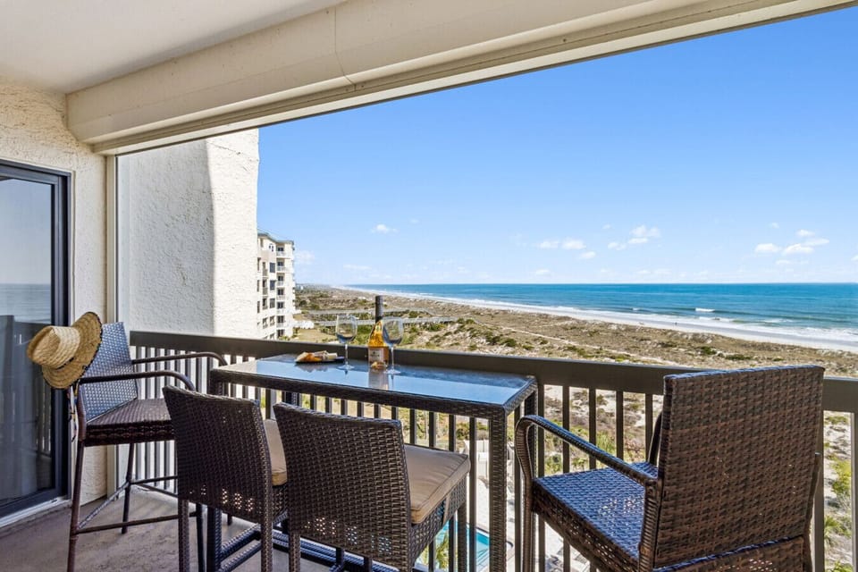 Covered deck with ocean views