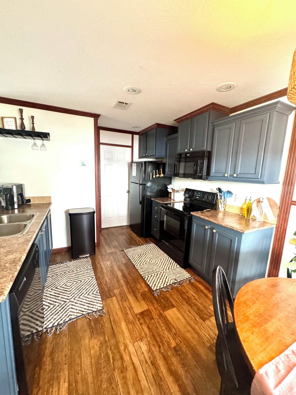 Kitchen with freshly painted cabinets.