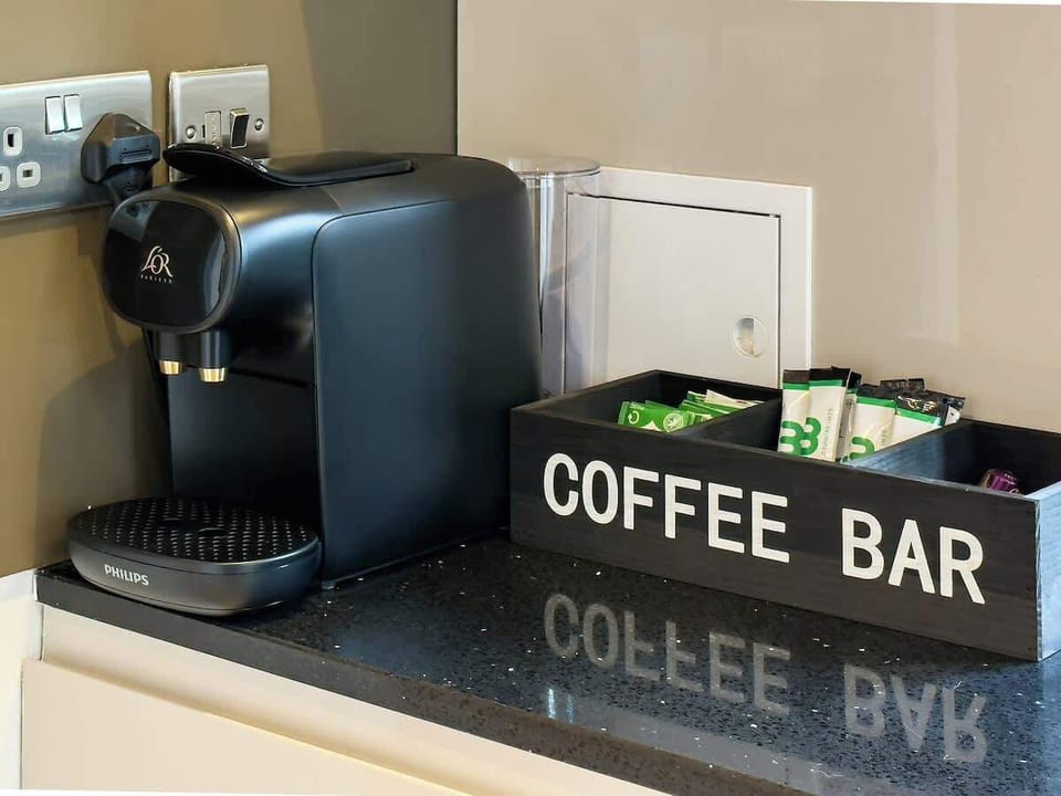 Start your day with coffee or tea from the well-stocked coffee station