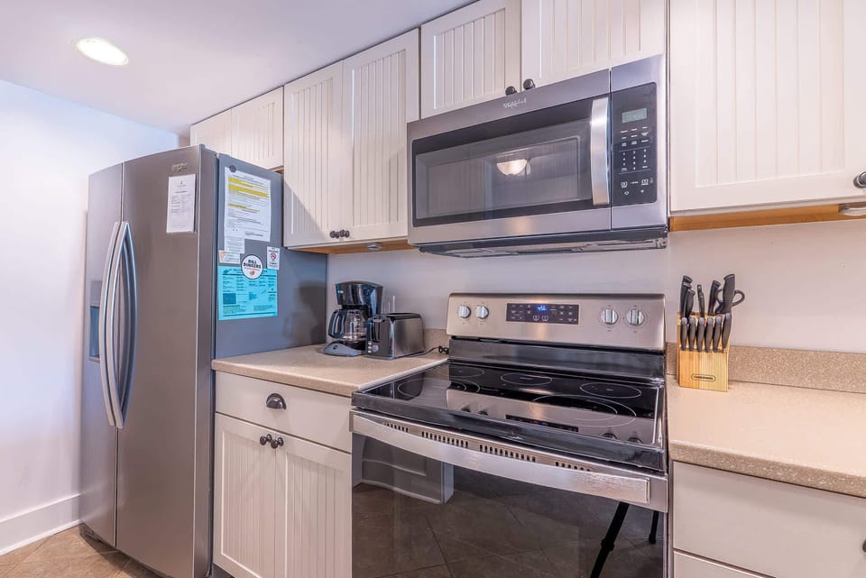 Functional kitchen with ample space to prepare and enjoy meals.