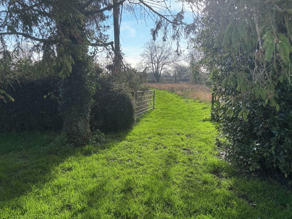 walk from the cottage garden through a field towards the lake | Willow Cottage - Framlingham Retreats, Framlingham