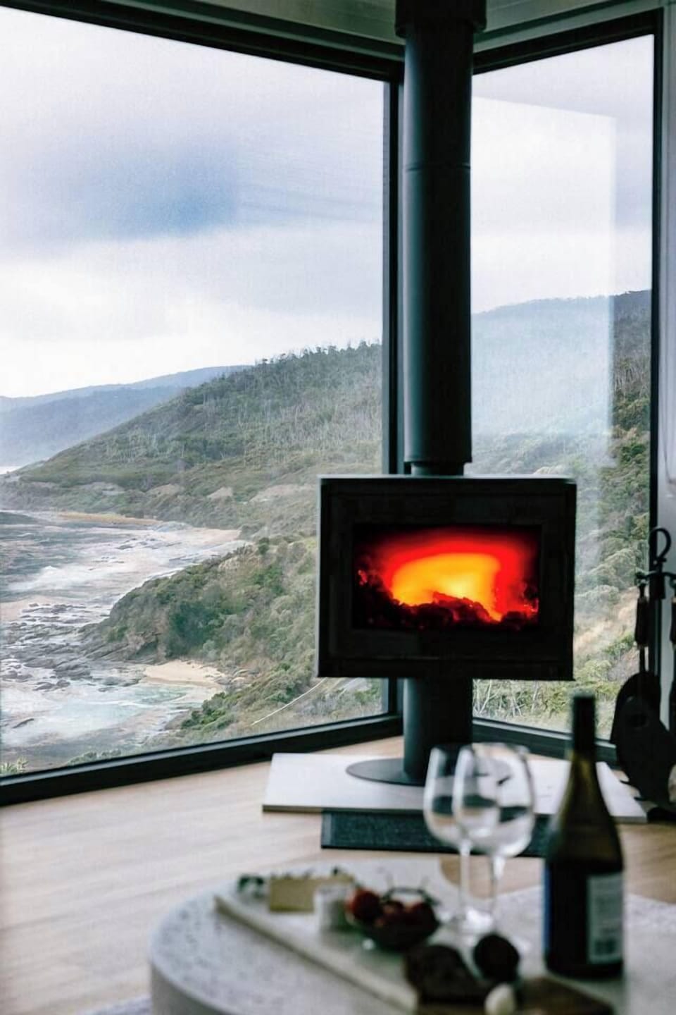 Cosy wood fire, and that view!