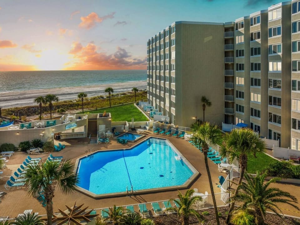 Property building, pool, beach