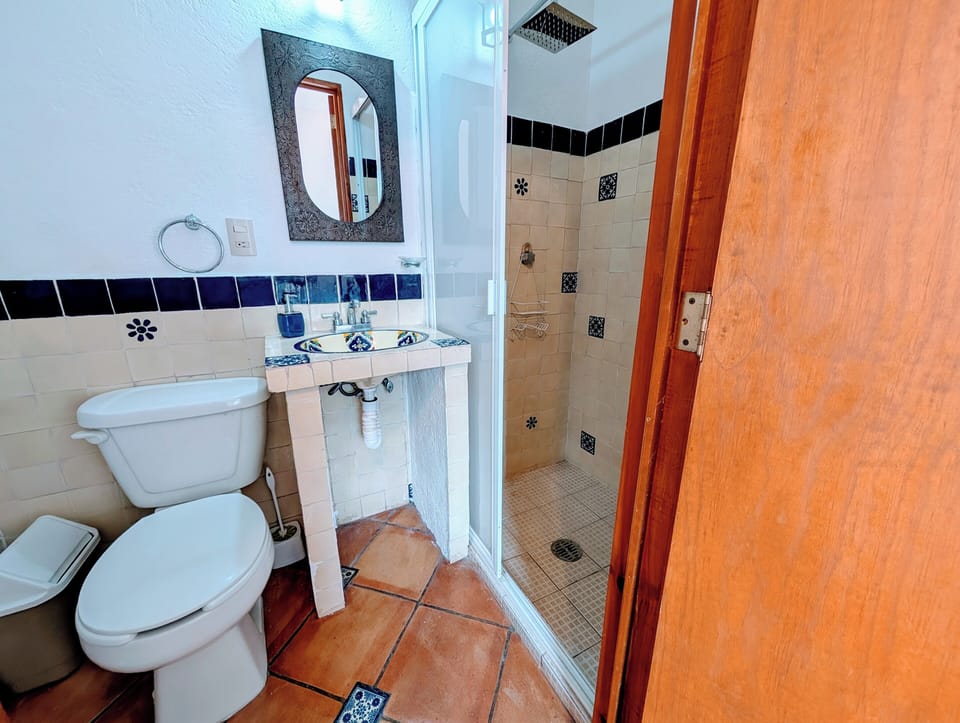 Shower, towels, soap, shampoo