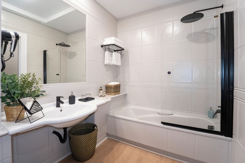 Slippers, towels, soap, shampoo