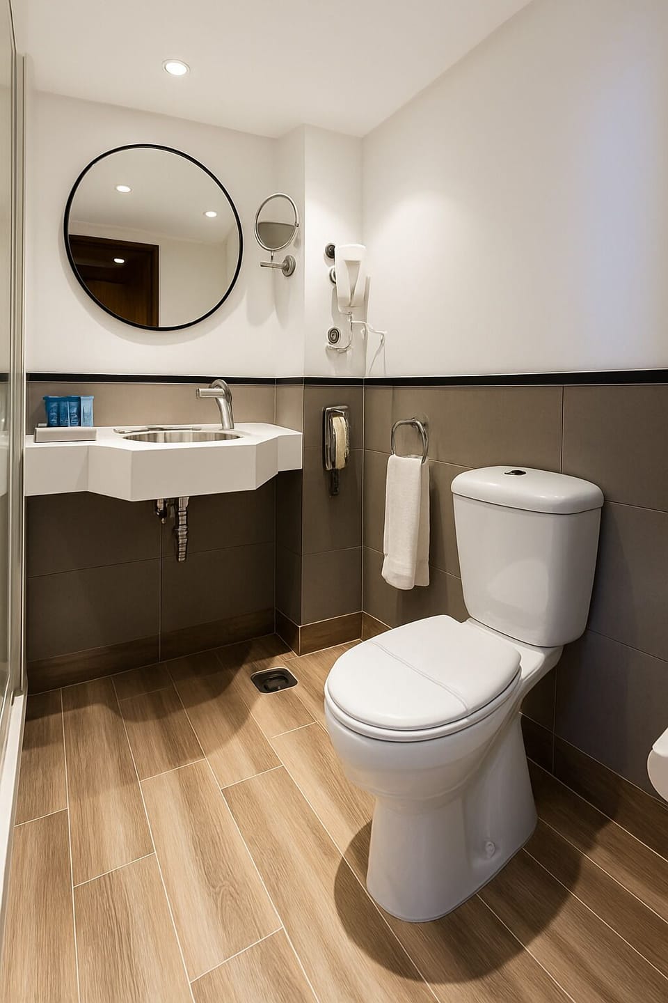 Combined shower/tub, hair dryer, towels, soap