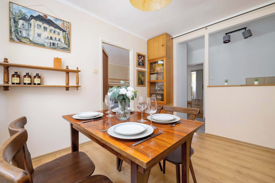 Dining space located next to the kitchen area.