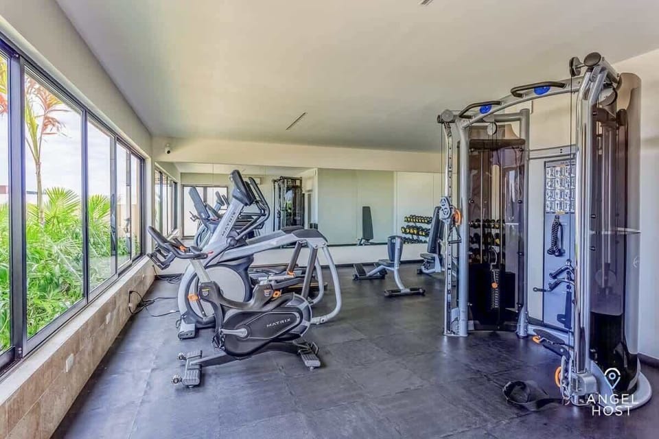 A modern fitness center available to guests.