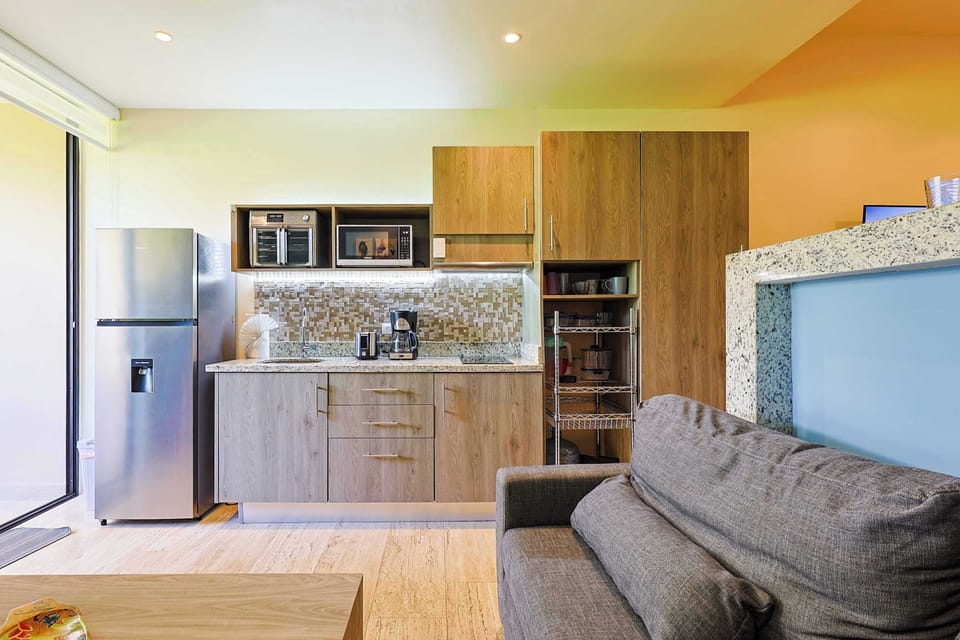 Compact, modern kitchenette with all essentials for your convenience.