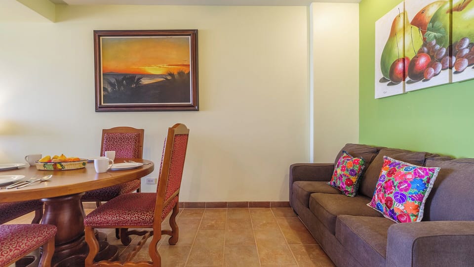 a pull out sleeper sofa by the dining table