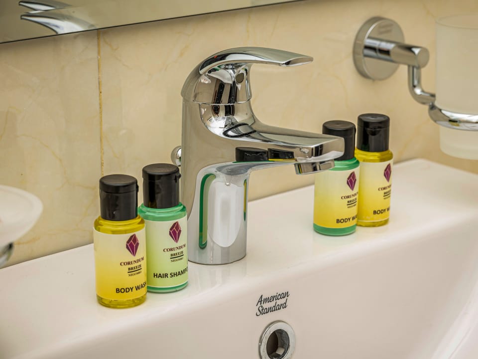 Deluxe Studio, Balcony, Beach View | Bathroom | Shower, free toiletries, hair dryer, towels