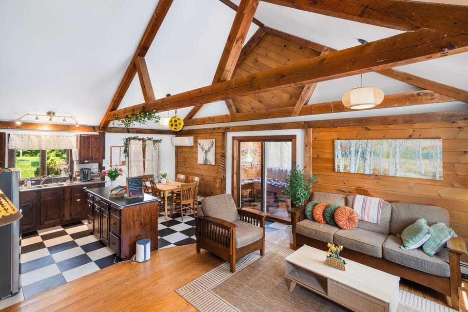 Cabin-style Living room with comfortable sofas