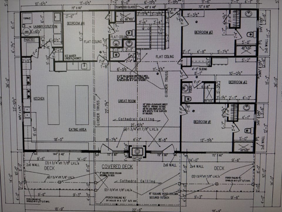 Top level: Large Kitchen/Dining/LivRm and 4 bedrooms; 4 1/2 baths