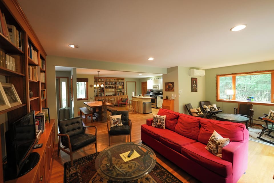 Full view of downstairs open plan living space. 